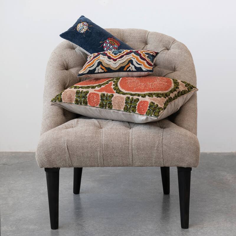 Cotton Lumbar Pillow with Botanical Print