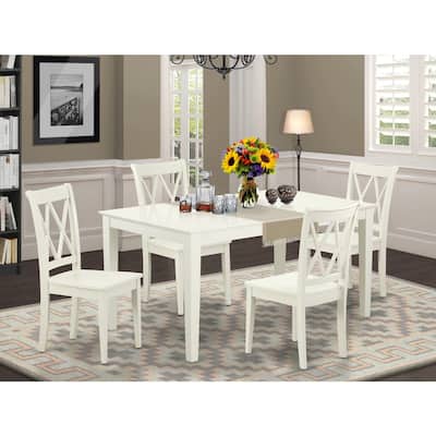 HomeStock 5-Pc Linen White Finish Solid Wood Top - Rectangular Dining Room Set - Seats 4