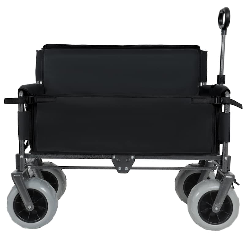 Folding Wagon with Bench Seat & 500 lbs Capacity-3-in-1 Collapsible Utility Cart with All-Terrain Beach Tires for Camping