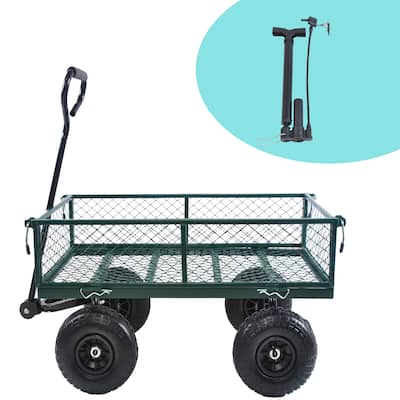 Multi-Purpose Garden Cart - 4-Wheel Utility Wagon with 180° Handle Rotation, Steel Frame, and Detachable Sides for Large Loads