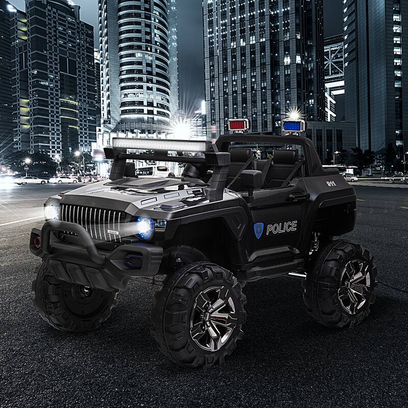 Big 53"L 12V Police Car Ride-On SUV for Kids with Siren, Remote Control, Music, Suspension & Horn
