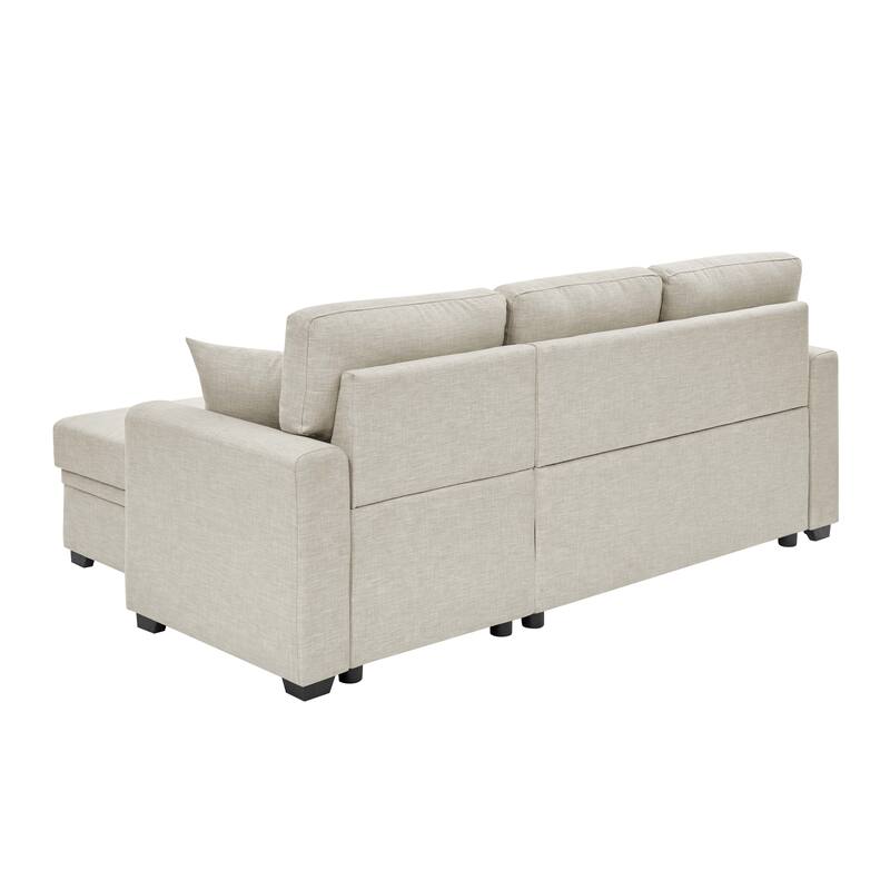 Beige Upholstered Sleeper Sofa Sectional with Chaise and Storage Modern Polyester Convertible