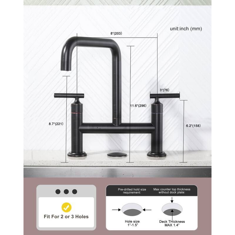 WOWOW Double Handle Bridge Faucet with Kitchen Sink Hole Cover