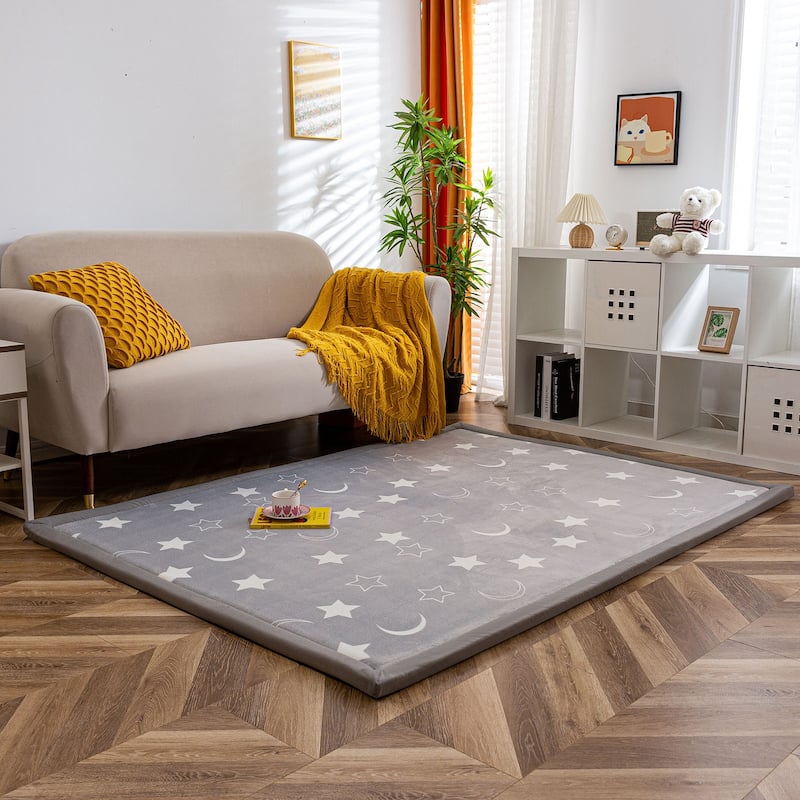 Memory Foam Soft Padded Baby Play Mats Area Rug with Non-Slip Bottom - 5' x 7' - Grey Star
