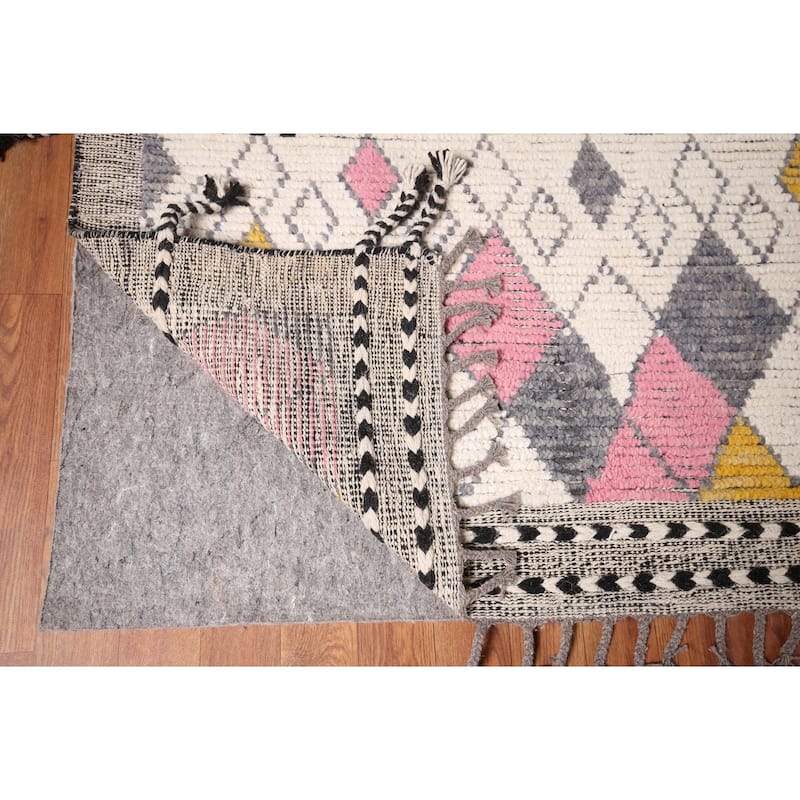 Geometric Beige Moroccan Area Rug Handmade Modern Wool Carpet - 8'10"x 12'9"