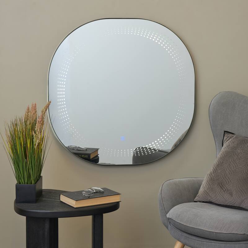 Glass LED Wall Mirror with Speckled Pattern - Silver - Roche River Decor