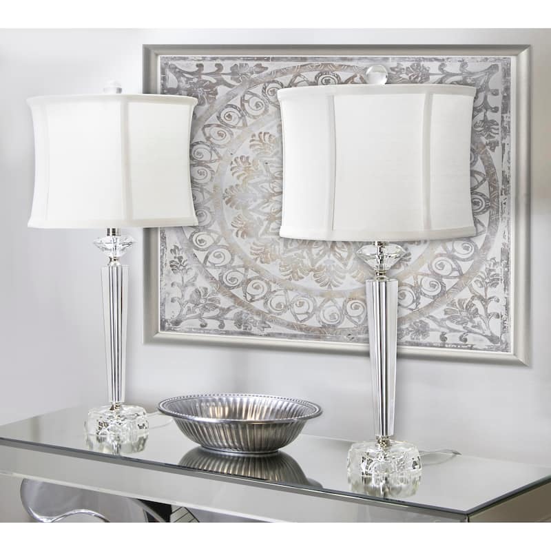 Diamond Torch 25.75" Crystal Table Lamp Set Off-White Shades
