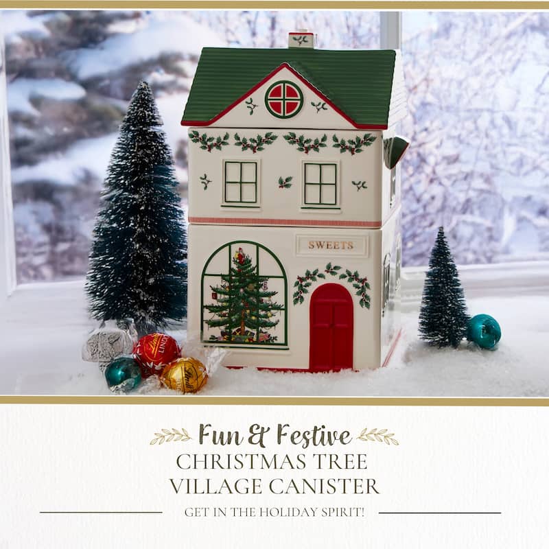 Spode Christmas Village Canister - 10.6" H x 5.9" L x 7.3" W
