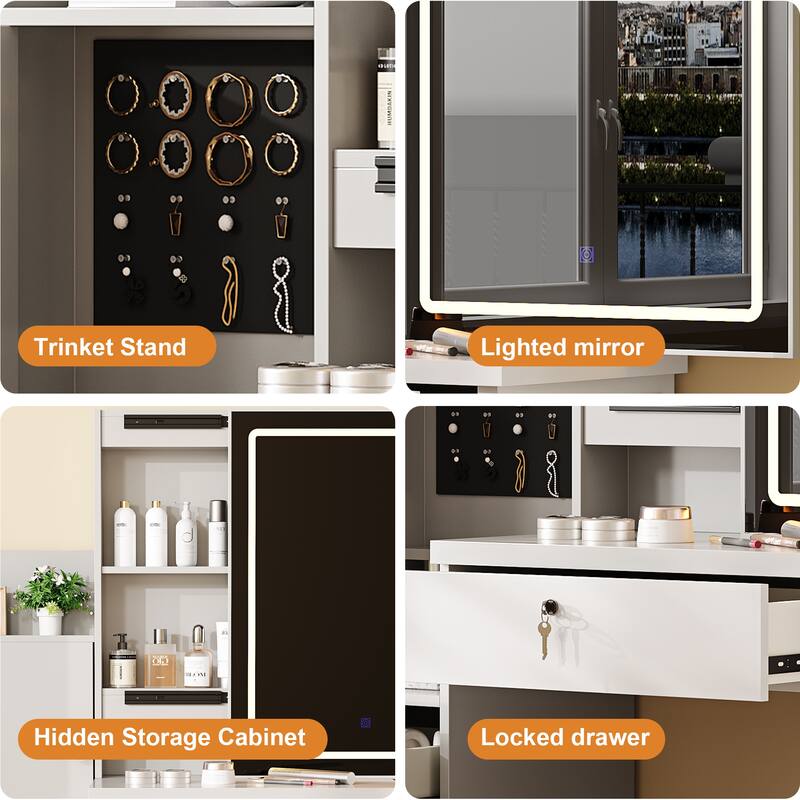 Vanity Desk Set with Sliding Mirror