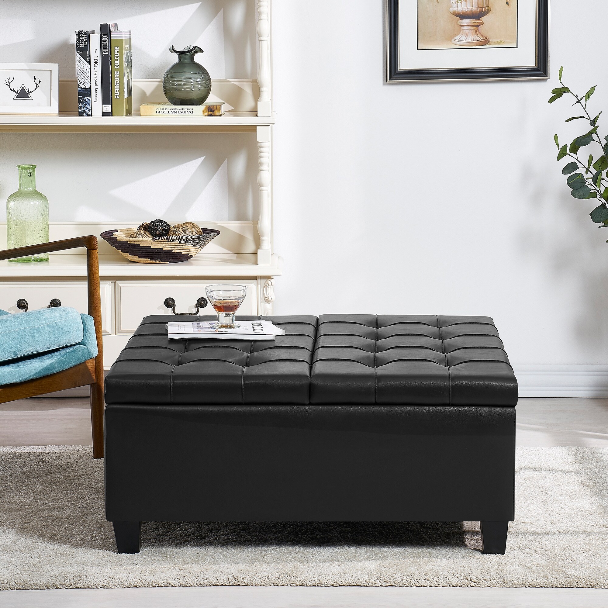 Faux leather ottoman coffee table cheap