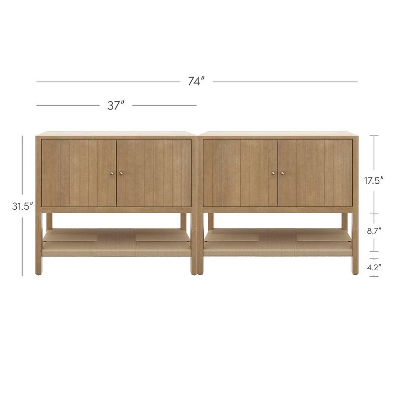 Meads Mid Century Modern Solid Wood Kitchen Cabinet with Adjustable Interior Shelf and Seagrass Bottom Storage