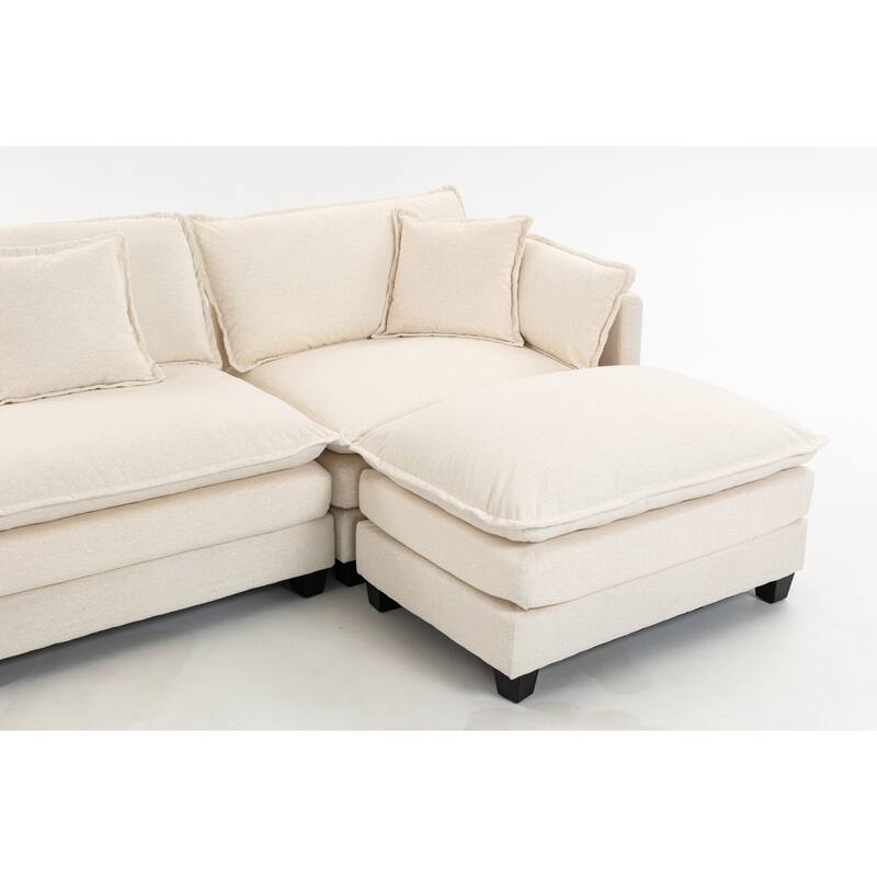 Anmytek 3-Seat 114.17" Modern Sectional Sleeper Sofa with Ottoman, Waist Pillows & Chaise Lounge
