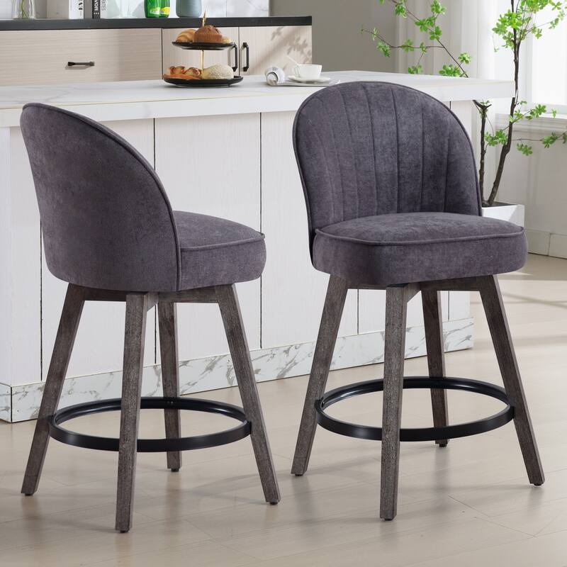 HOMYKA Swivel Bar Stool with Wood Legs Set of 2 - N/A