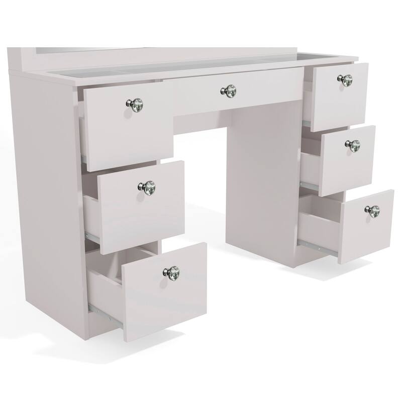 Boahaus Venus Modern Vanity, Glass Top, 07 Drawers - N/A