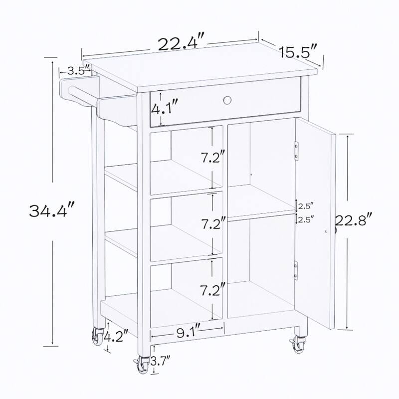 Kitchen Rolling Trolley Cart with Adjustable Shelves and Towel Rack