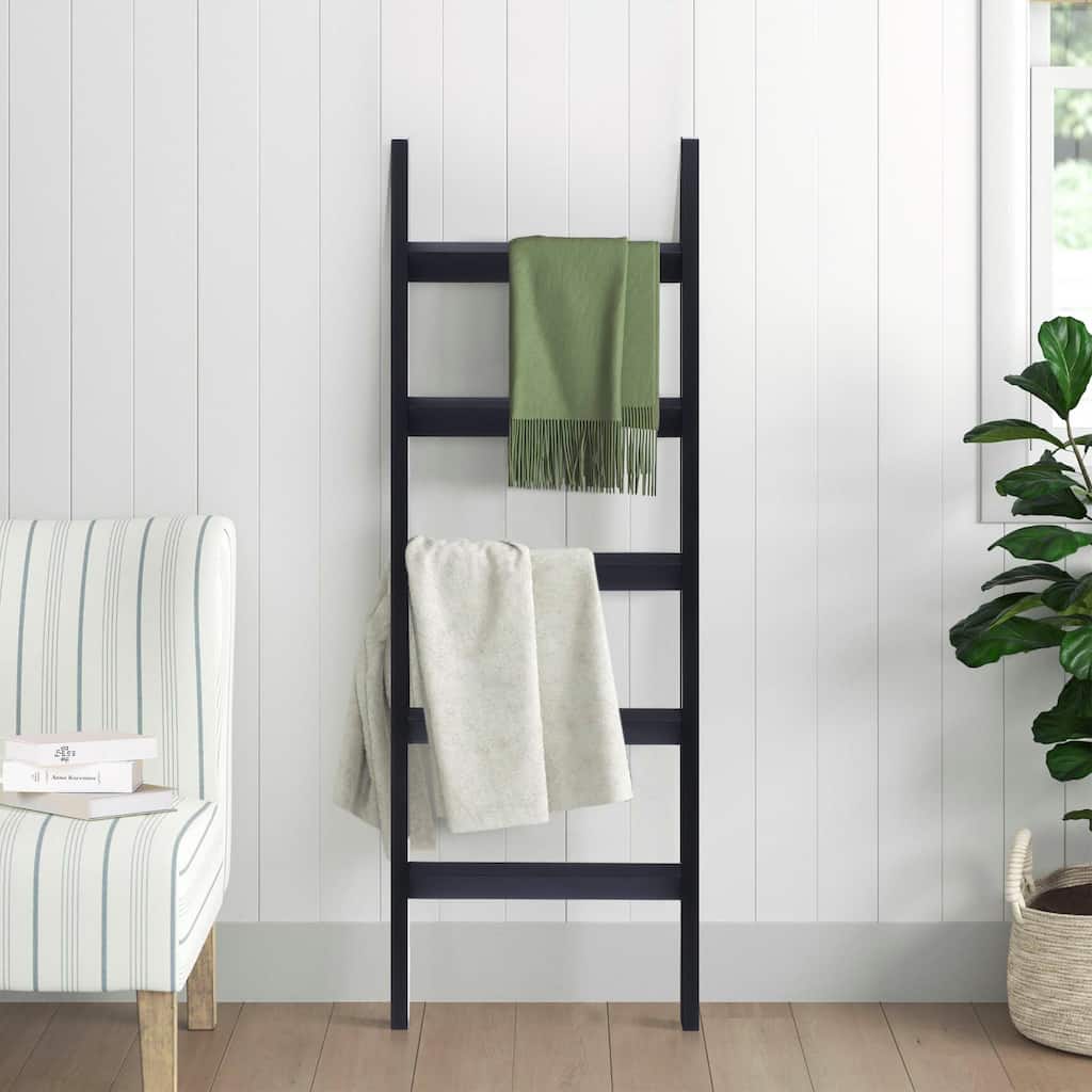 Black Wood 4.8ft Decorative Blanket Ladder - 57.9" H x 19.9" W x 2.56" D
