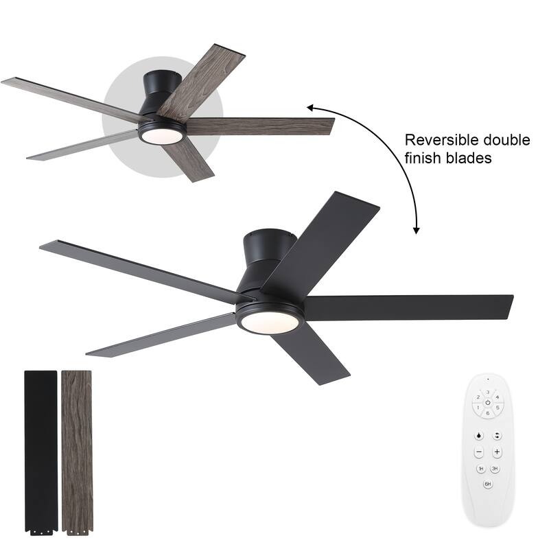 YUHAO AeroLite 48 in. Indoor White Low Profile Standard Ceiling Fan with Bright White Integrated LED Light Kit, Remote Included -  Aerolite Ⅲ 52 Inches -  | Black