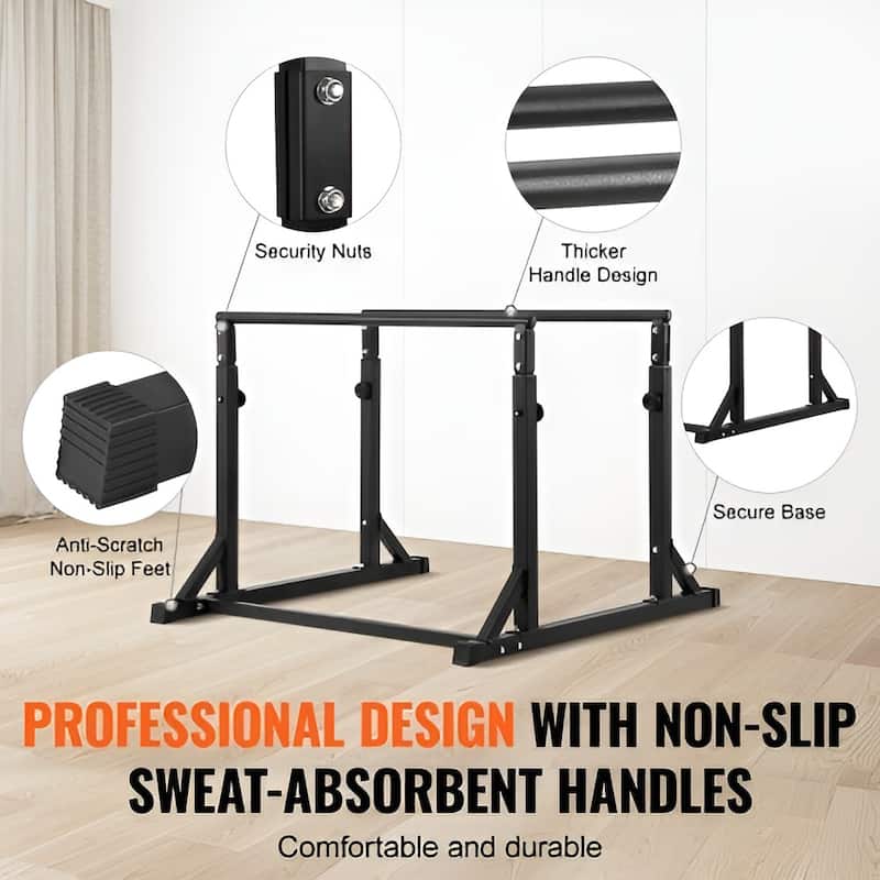 Black Steel Dip Bar with 800 lbs Capacity & 7-Level Adjustment - 49.6" x 47.6" x 49.2"