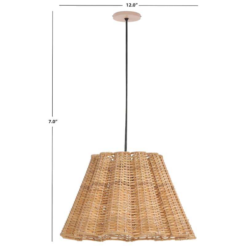 SAFAVIEH Melora 12-Inch Cane Shade Pendant Light, Hardwired Woven Ceiling Fixture (E27 Base) - 12"W x 12"D x 7"H