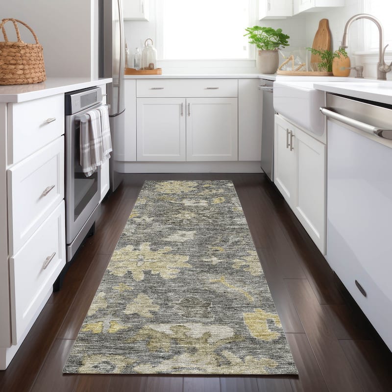 Machine Washable Indoor/ Outdoor Vintage Traditional Chantille Rug - Gray - 2'3" x 7'6"