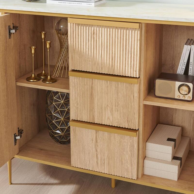 54" Modern Fluted Buffet Cabinet, Buffet Table, Coffee/Wine Bar