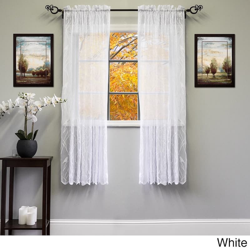 Sweet Home Collection Songbird Motif Knit Lace Window Single Panel Curtain - 63" Long - White