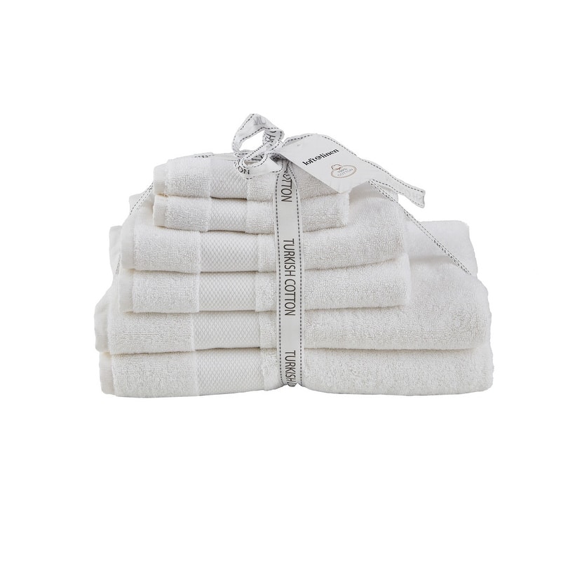 Fabstyles Diamond Turkish towel set of 6 (2 Hand, 2 Face 2 Bath towel) - TURKISH WHITE