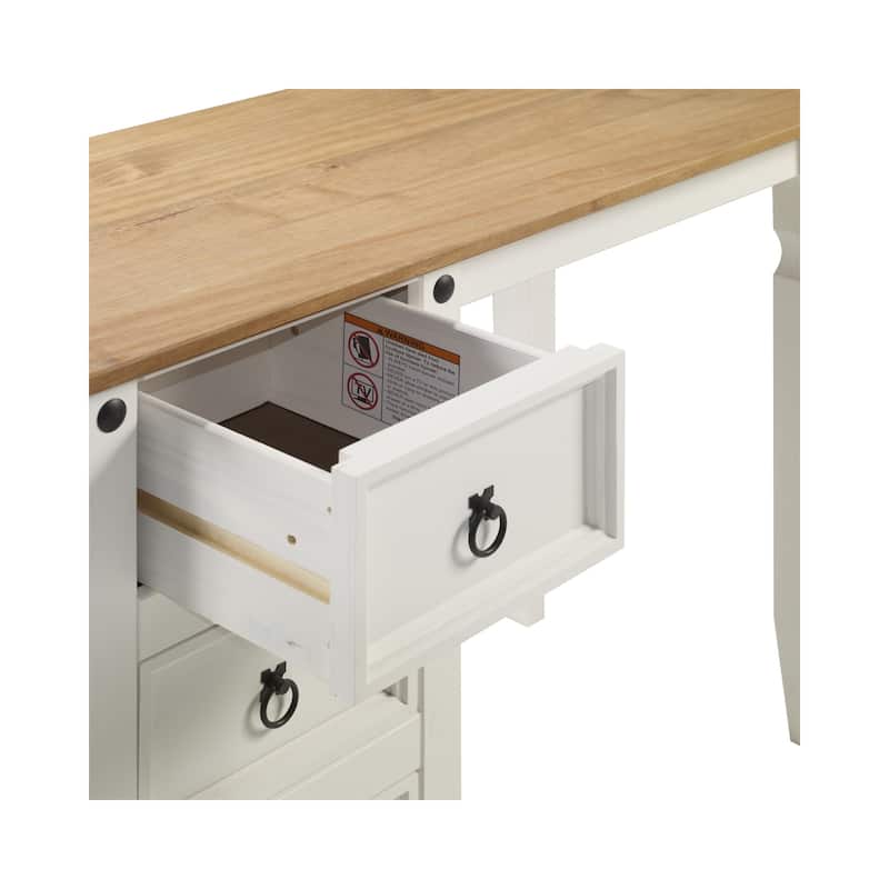 Vanity Desk - Solid Pine Wood Desk with Dovetail Drawers & Honey Brown Top