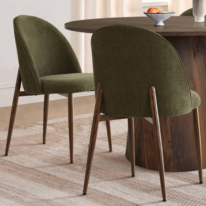 Modern Dining Set with Walnut Look Table and Upholstered Chairs for 4