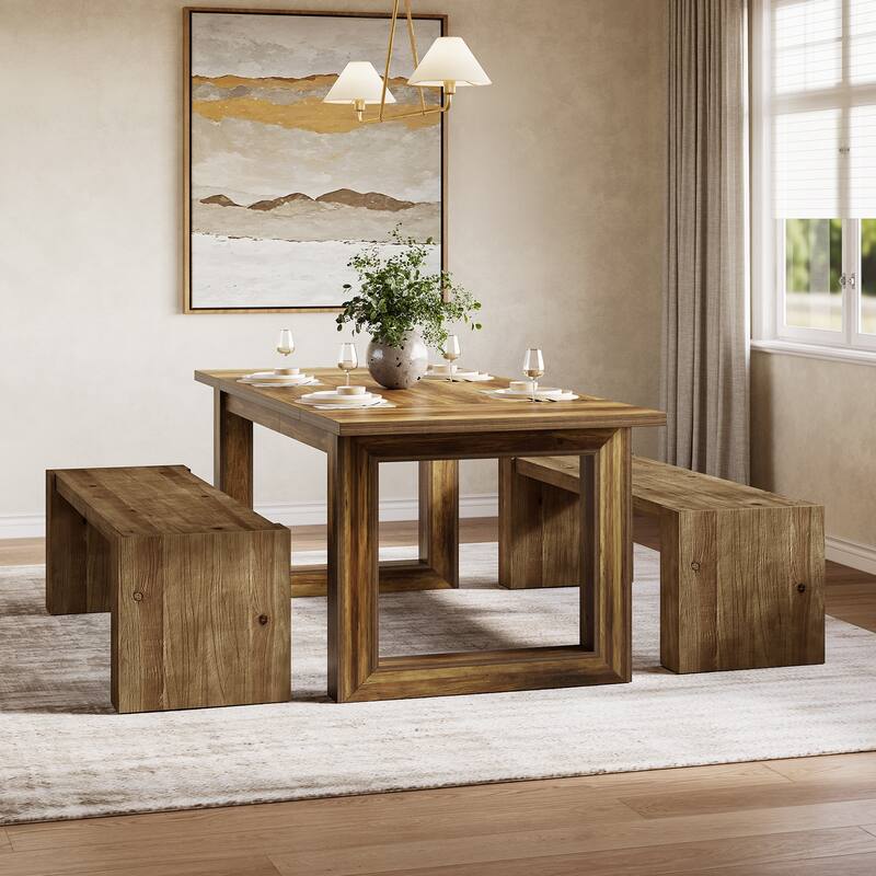 Solid Wood Dining Bench, 59" Long Kitchen Table Bench Seat