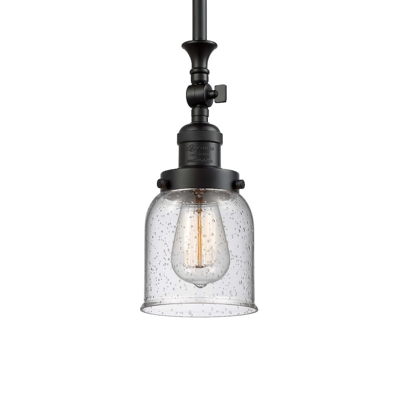 Innovations Lighting Small Bell 5" Wide Adjustable Mini Pendant - Matte Black / Seedy