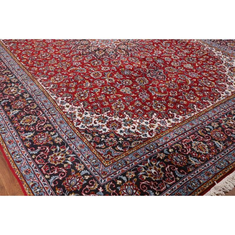 Red Floral / Traditional Kashan Turkish Rug Machine-Made Carpet - 9'7" x 12'10"