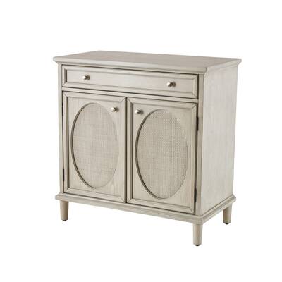 Wooden Geometric Oval Rattan Front 2 Door and 1 Drawer Cabinet - Light Gray - Roche River Decor - 18"W x 34"L x 35"H