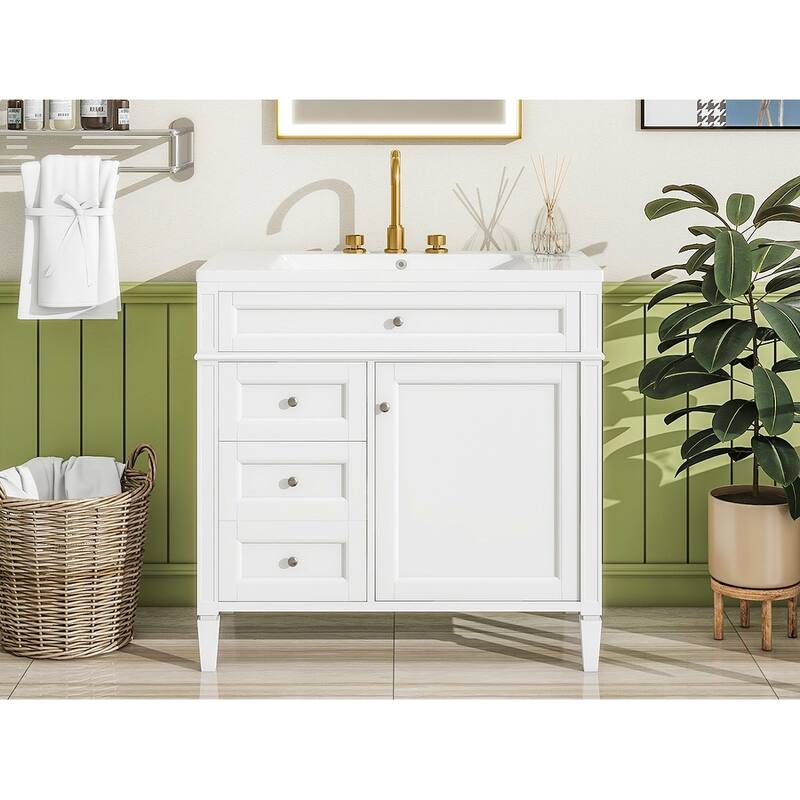 GDFStudio - Carradine Modern Freestanding Bathroom Vanity with Ceramic Sink and 2 Drawers & a Tip-out Drawer - 36'W