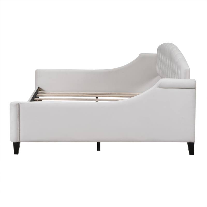 Full Size Tufted Button Daybed with Wood Frame No Box Spring Needed