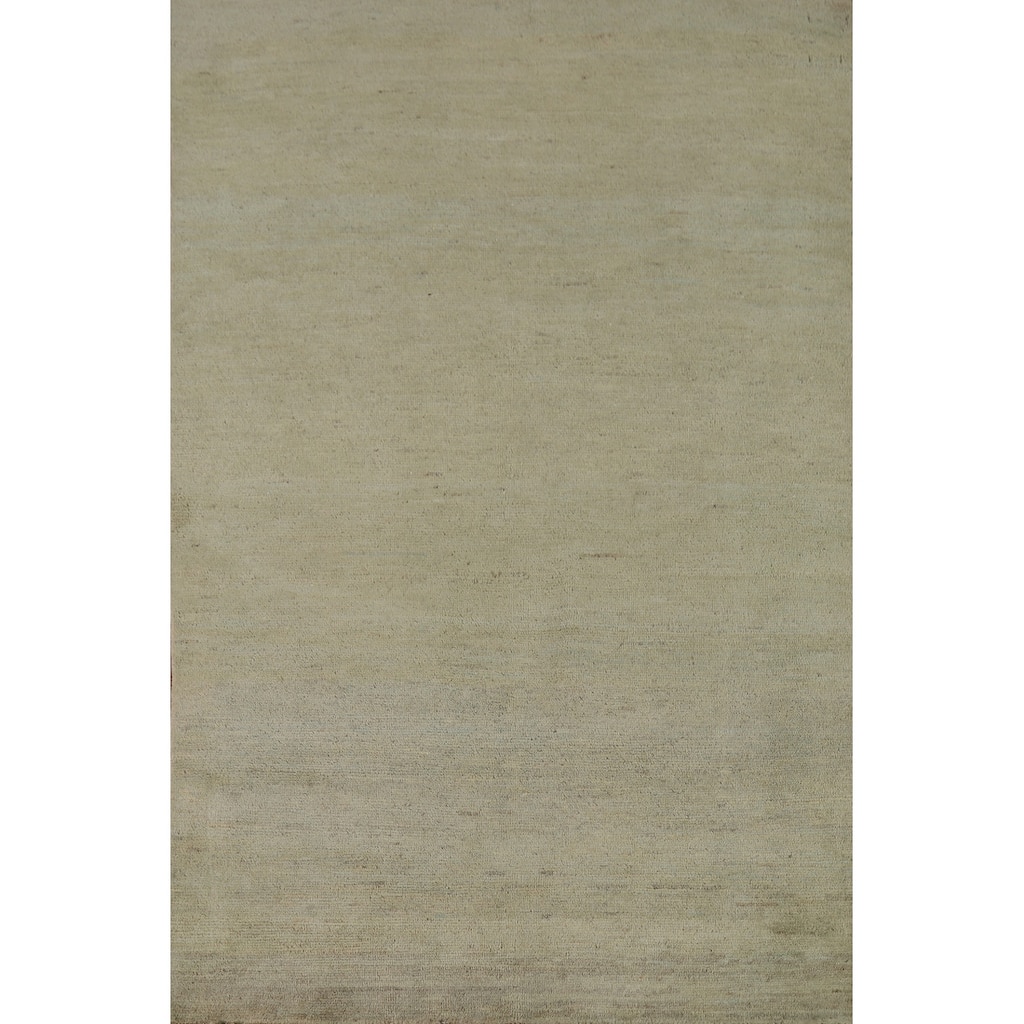 Muted Green Gabbeh Modern Rug Hand-Knotted Wool Carpet - 3'10"x 5'10"