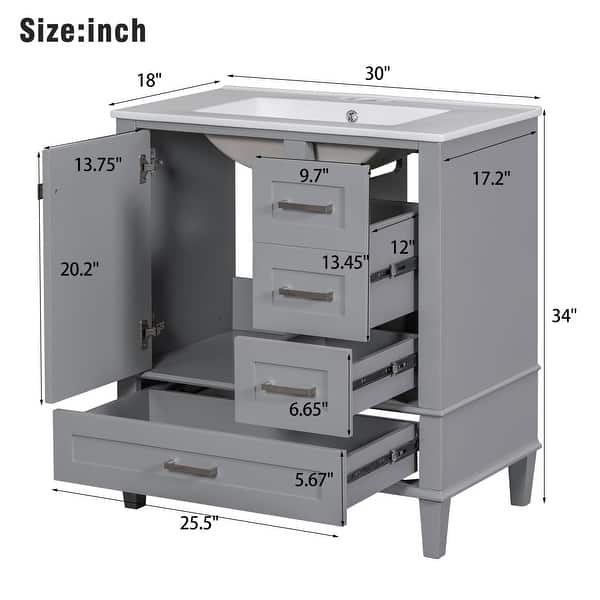 dimension image slide 0 of 4, 30" Bathroom Vanity, Bathroom Cabinet with Sink Combo Set, Bathroom Storage Cabinet with a Soft Closing Door and 3 Drawers