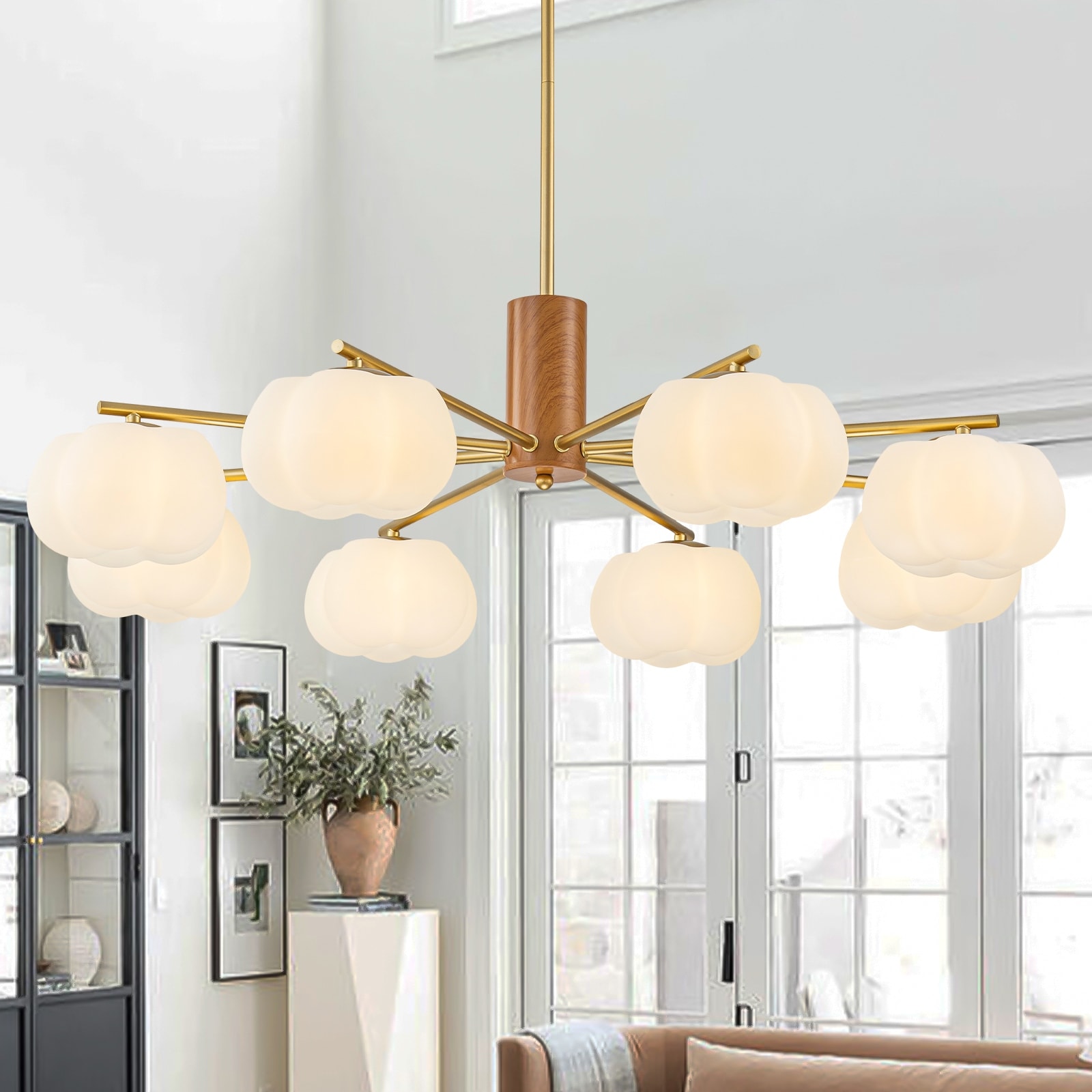 8-Light Modern Sputnik Chandelier with Pumpkin PE Shades - Dia.35.43-in