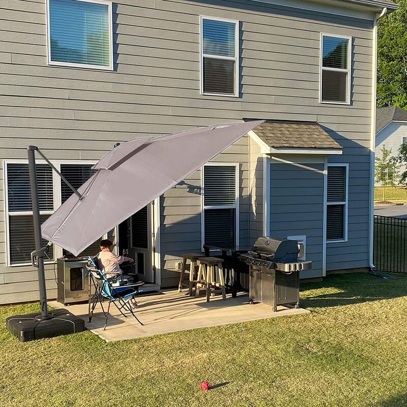 PURPLE LEAF Luxurious Design Square Patio Cantilever Umbrellas with Base UV50+ Fade Resistant