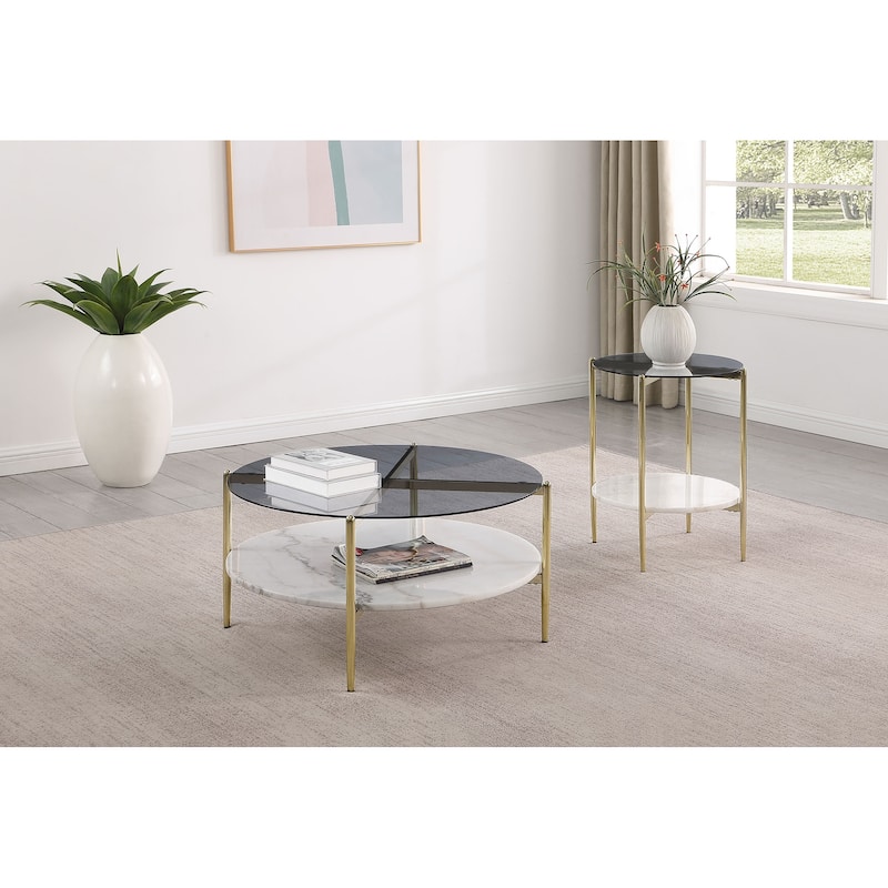 Jonelle Round Coffee And End Table Set Gold - 2-piece set