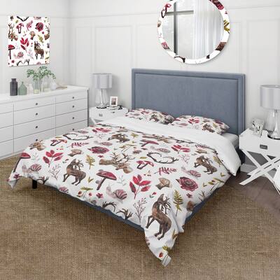 Designart 'Forest Animals With Seasonal Flowers And Hurbs' Farmhouse Duvet Cover Set