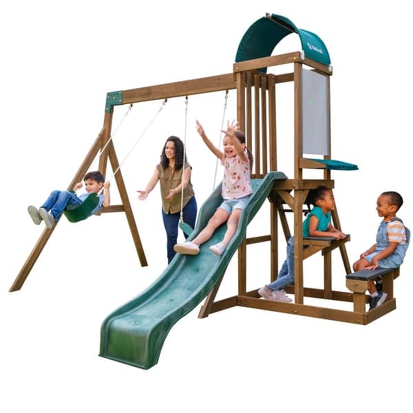 slide 2 of 9, Wilderness Point Swing Set 5-7 Years - Brown/Green