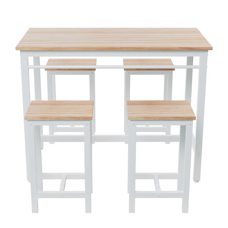Simple Counter Height Dining Set Pub Table with 4 Stools, White Oak Bistro Table Set with 4 Bar Stools