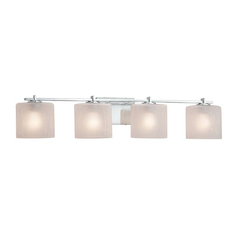 Justice Design Fusion Era 4-light Polished Chrome Bath Bar, Frosted Crackle Oval Shade