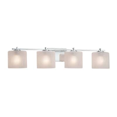 Justice Design Fusion Era 4-light Polished Chrome Bath Bar, Frosted Crackle Oval Shade