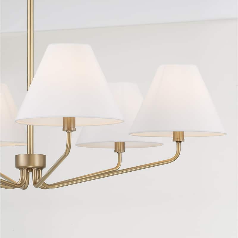 34" W x 22.5" H 6-Light Angular Chandelier with Tapered White Fabric Shades - 34"W x 22.25"H