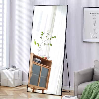 Roomfitters Full-Length Mirror with Black Solid Wood Frame, 71"x31.4" Floor Standing or Wall-Mounted Dressing Mirror