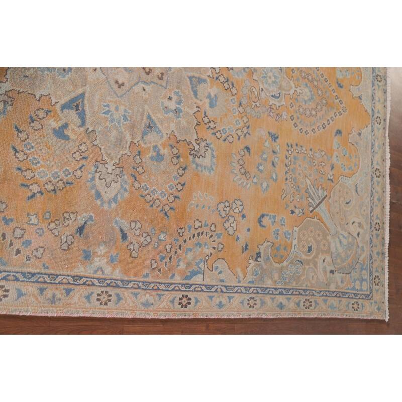 Hand Knotted Oriental 100% Wool Carpet Traditional Floral Oranges & Rust Mashad Area Rug - 8' 10'' X 5' 6''