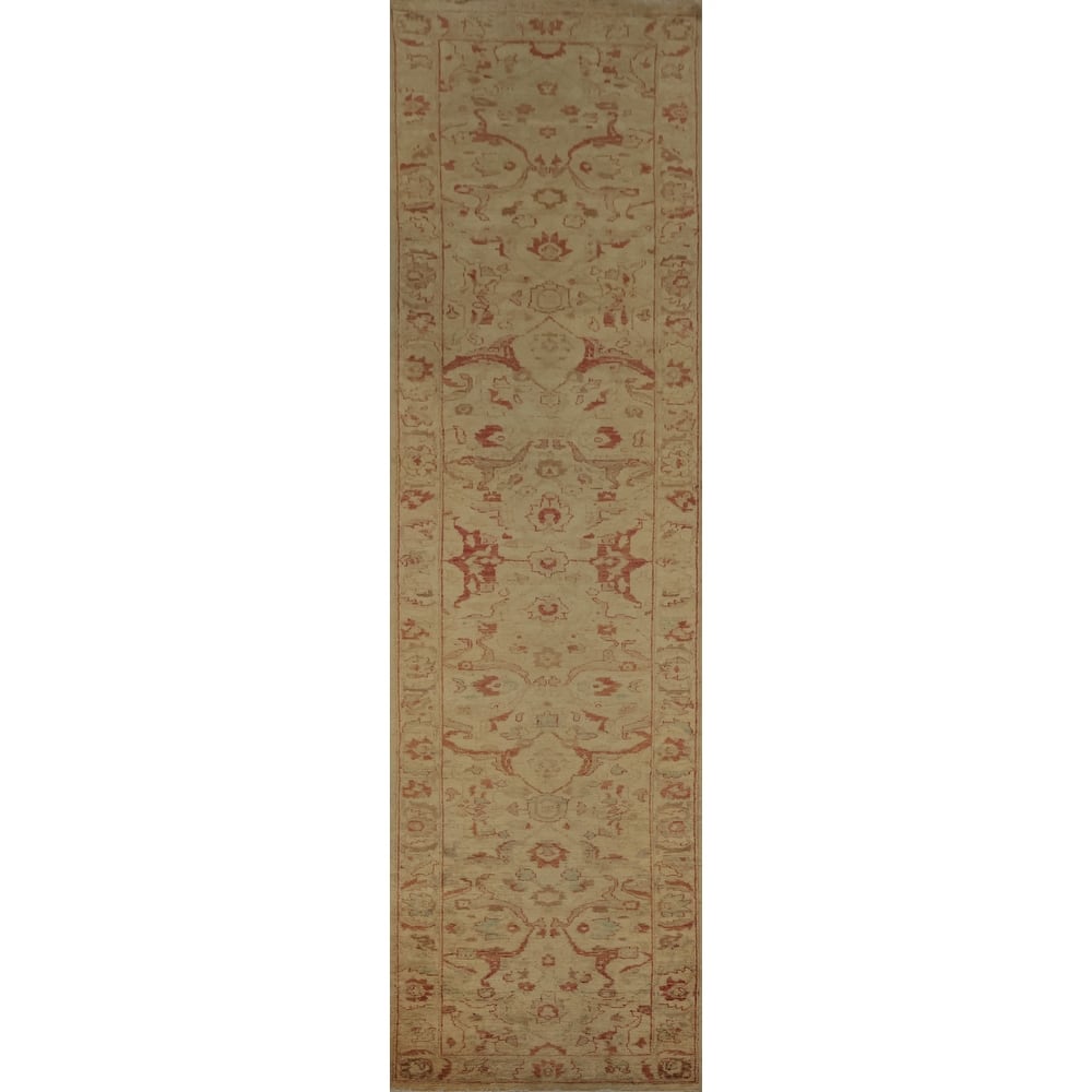 Hand Knotted Oriental 100% Wool Carpet Traditional Floral Beige & Ivories Peshawar Runner Rug - 12' 9'' X 2' 5''