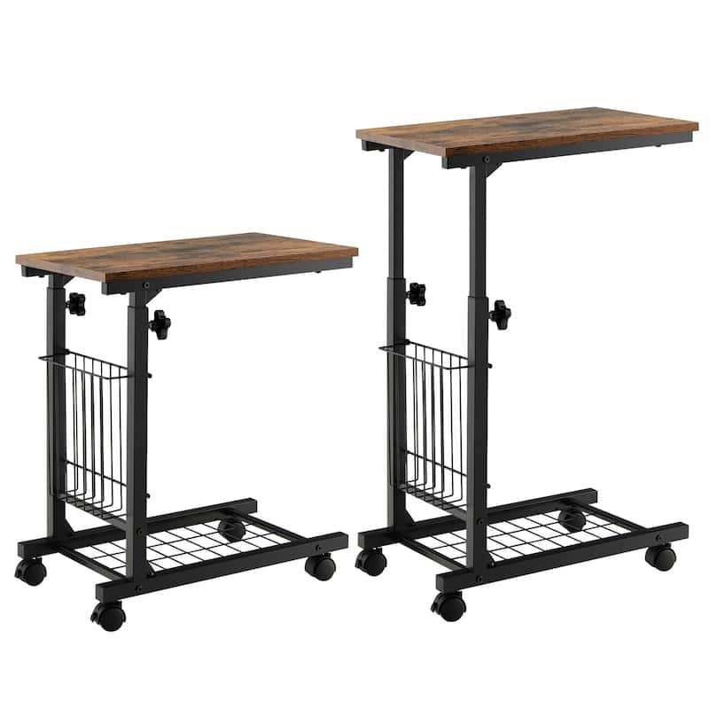 Costway C-shape Sofa End Side Table Compact Snack Table for Living - 20'' x 12'' x 23''-31.5''